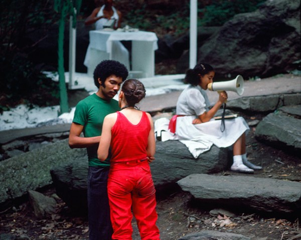 The Young Man in Green rouses the Teenager from depression, performance Rivers First Draft by Lorraine O’Grady.