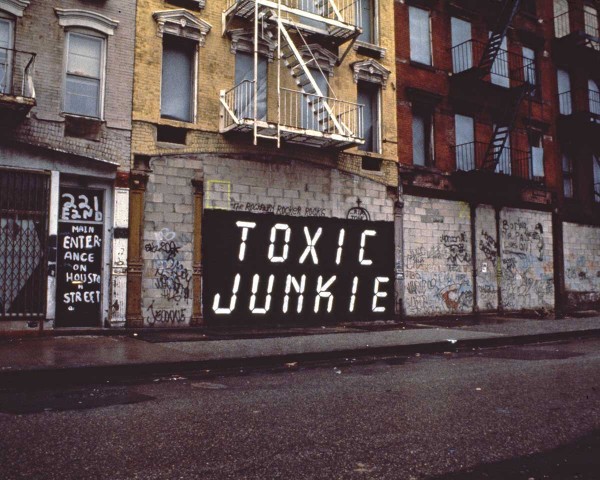 The Black and White Show, artwork of artist John Fekner, Commissioned mural opposite gallery entrance.