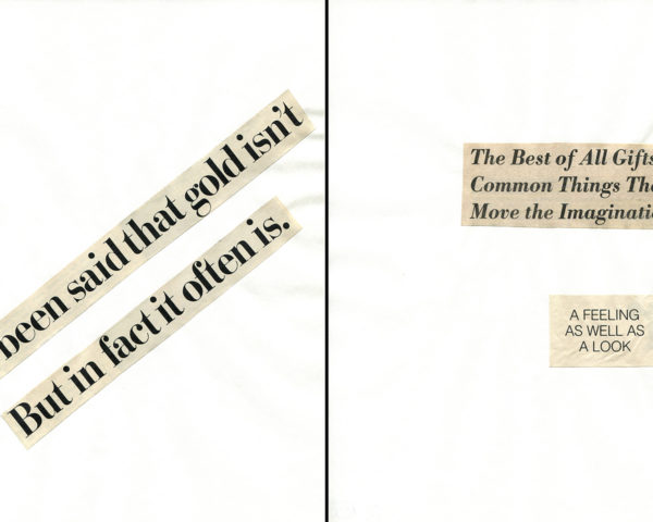 Haiku Diptych 16. Studio sketch. Two panels selected from Cutting Out the New York Times (CONYT), 1977, as model for new diptych in Cutting Out CONYT, 1977/2017. Original newsprint cut-outs collaged on rag bond paper by conceptual artist Lorraine O’Grady.