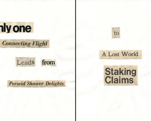 Haiku Diptych 23. Studio sketch. Two panels selected from Cutting Out the New York Times (CONYT), 1977, as model for new diptych in Cutting Out CONYT, 1977/2017. Original newsprint cut-outs collaged on rag bond paper by conceptual artist Lorraine O’Grady.